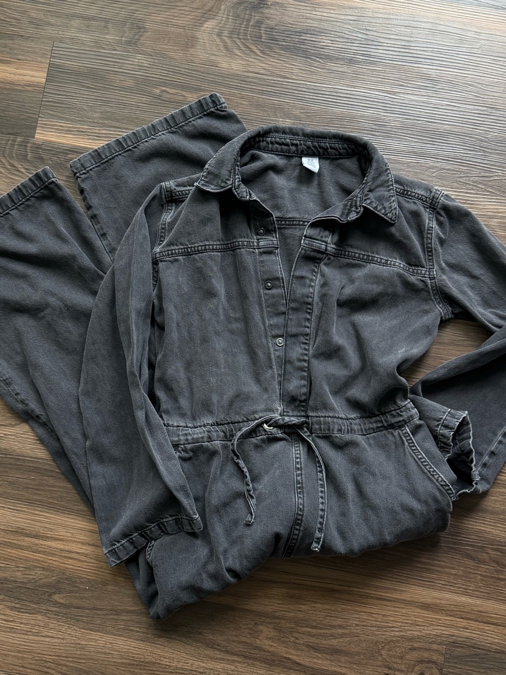 Washed Black Utility Jumpsuit with Drawstring Waist